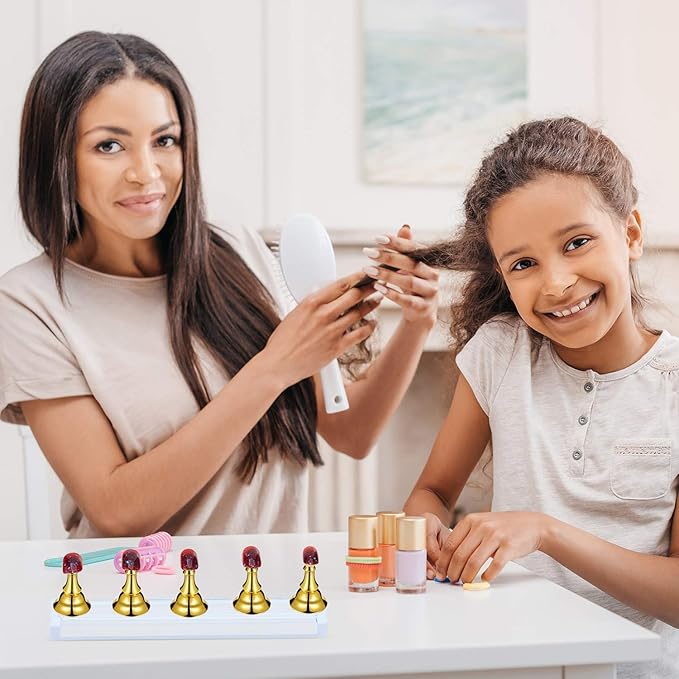 Blulu 2 Sets Nail Stand for Press on Acrylic Nails Display Practice Magnetic Fake Nail Holder for Painting Nails for False Fingernail Manicure Tool Home DIY Salon Supplies(Gold)