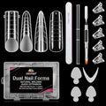 EBANKU Dual Forms for Poly Gel, 288PCS Poly Nail Gel Forms for French Nails, 96PCS French Silicone Reusable Pads, 5PCS Nail Clips, Brush Pen Nail Files Buffer, Nail Extension Kit for Builder