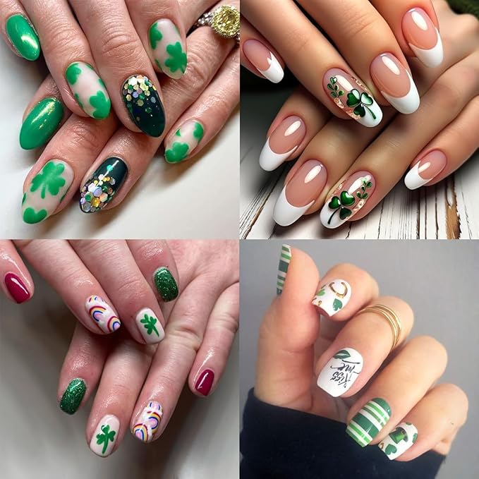 10 Sheets St. Patrick's Day Nail Stickers Self-Adhesive Lucky Shamrock Nail Art Stickers Green Four Leaf Clover Nail Decals Spring Summer Design Nail Supplies for DIY Saint Patrick's Day Nail Decor