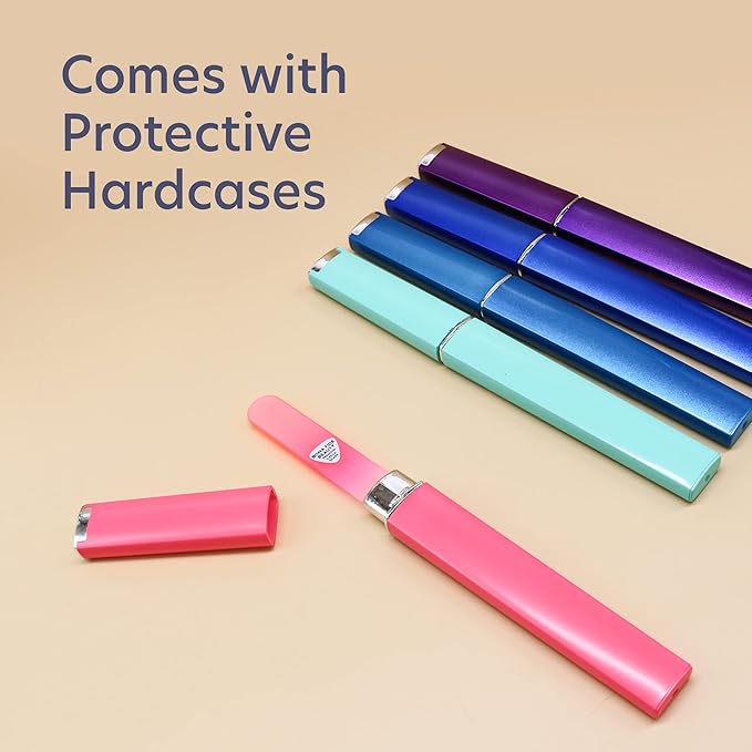 BONA FIDE BEAUTY Czech Glass Files for Nails, 5-Pieces Manicure Glass Fingernail Files with Cases (Malibu Color Set)