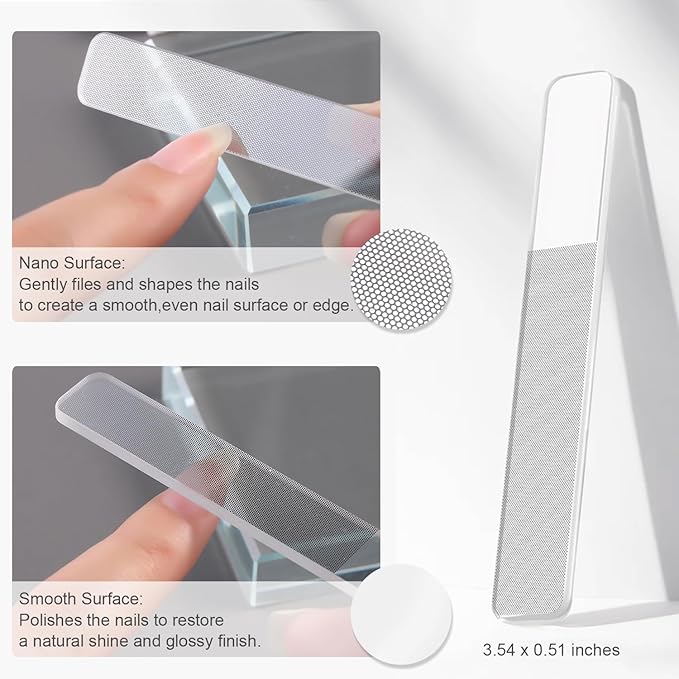 Glass Nail File and Cuticle Pusher Set, Dual-Ended Crystal Cuticle Stick with Sanding Pads, Gentle Prep and Care Tools for Natural Nails, Home Manicure & Pedicure Salon Supplies (#1)