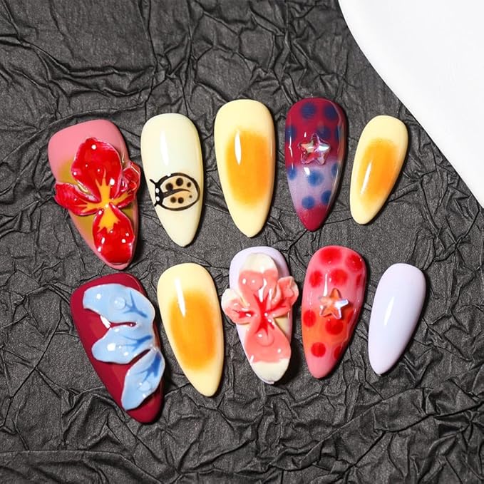 10PCS Luxury Handmade Press On Nails Nude Gradient Cat's Eye with Pearl Bow & Sparkling Rhinestones for Wedding & Party Reusable Almond Fake Nails Design Gift For Women and Girls (L01, M)