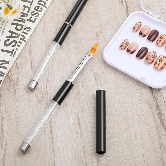 2pc Nail Art Ombre Gradient Brush Set, Nail Gradient Painting Brush Includes Sponge Tips Gel Nails Polish Drawing Brushes Pen Professional Manicure Tools with Rhinestone Handle, Nylon Bristles