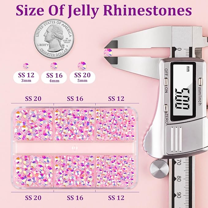 Resin Jelly Rhinestones for Crafting with B7000 Jewelry Glue, 1 Box Light Pink AB Flatback Crystals with 2Pcs 10ml Glue, Bedazzling Non Hotfix Gems for DIY Tumblers Clothing Shoes Manicure