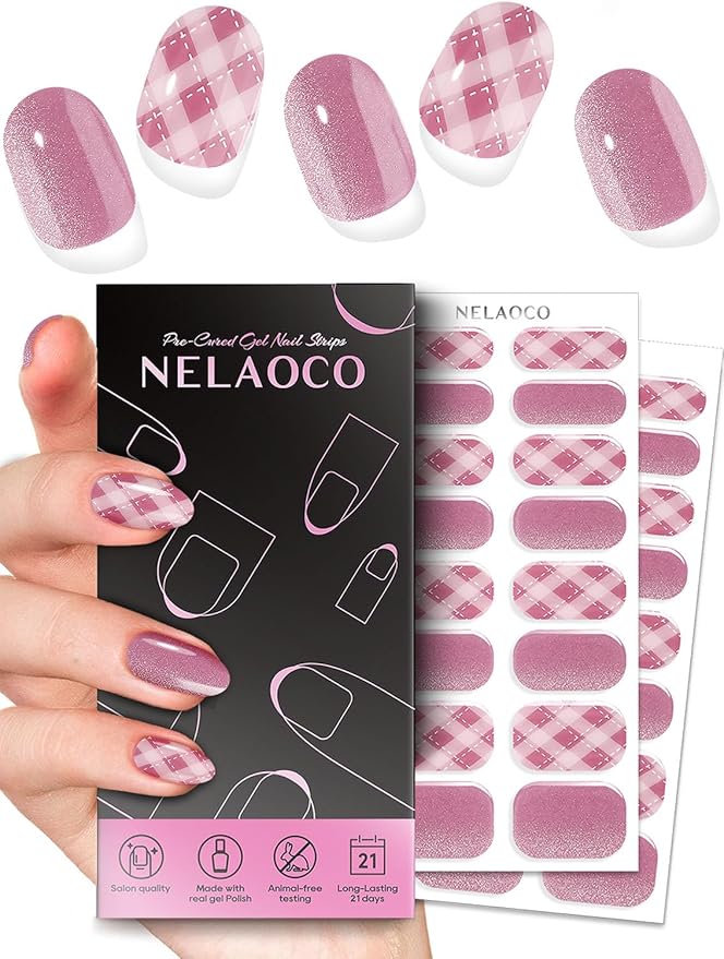 Nail Polish Strips – 32PCS UV Free Salon Quality Wraps, Long Lasting Gel Nail Stickers for Women (Pink Lemonade Drops)