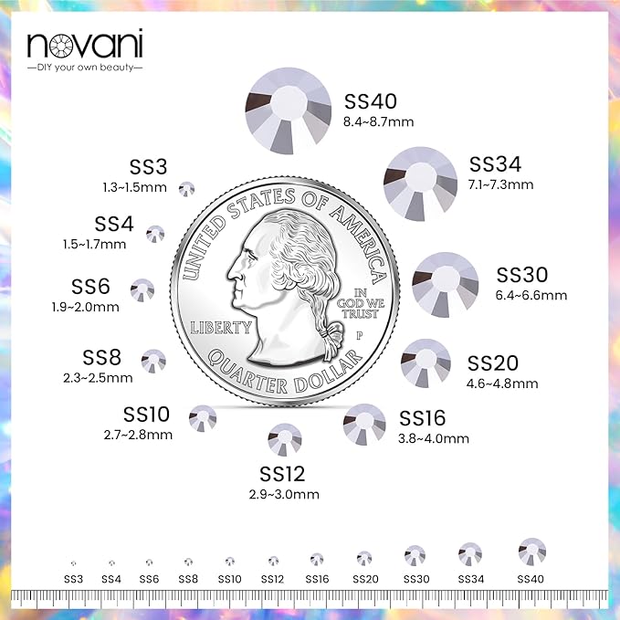 Novani Rhinestones Flatback Rhinestones Glass Gems Stones Jewels Round Gemstones Non-Hotfix Crystal for Nail Crafts,SS12,1440 Pieces,Hematite Black