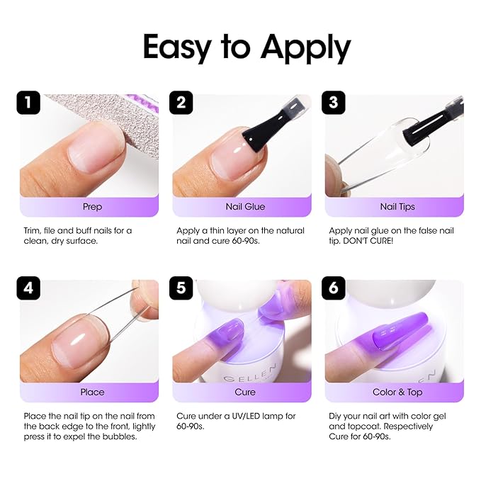 Gellen 5 in 1 Nail Glue for Nail Tips, 15ML Curing Needed UV Glue Gel for Clear Press on & Acrylic Nails, 28+ Days Long Lasting Adhesive Gel, DIY Home Salon Manicure