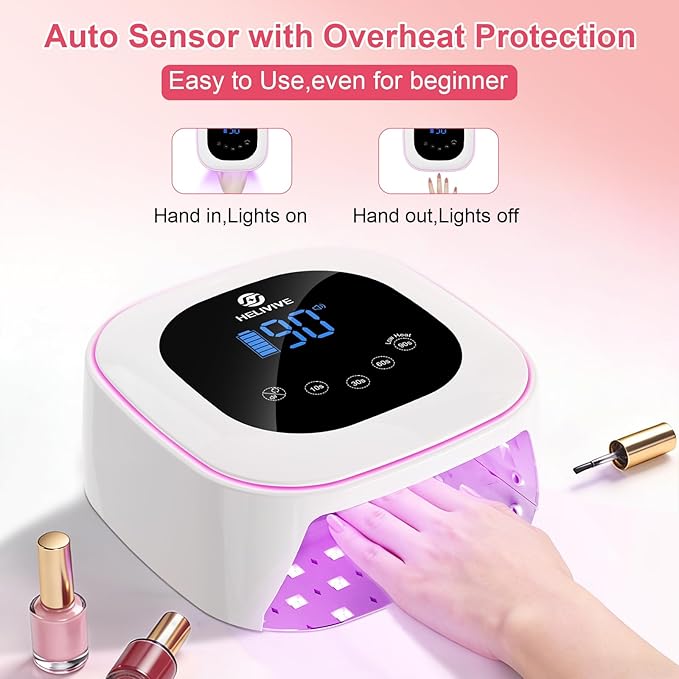 Cordless UV LED Nail Lamp, 80W Rechargeable Nail Dryer with 4 Timers, Atmosphere Light & Mirror Base, UV Light for All Gel Nails, Ideal for Training,Nail Art Practice,Home & Salon Use (White)