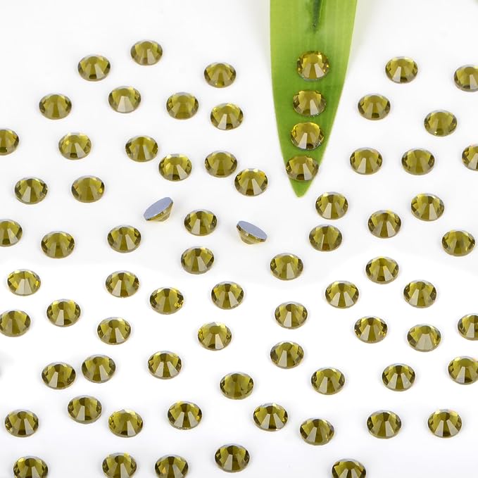 Bymitel Hotfix Crystal Rhinestones Round Gems Iron on DIY Jewelry Making Flat Back for Crafts,Olivine, 6.3mm(SS30/288pcs)