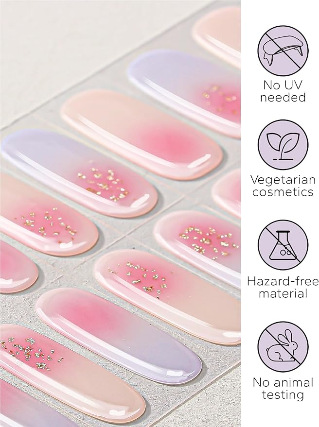 Nail Polish Strips – 32PCS UV Free Salon Quality Wraps, Long Lasting Gel Nail Stickers for Women (Pink Rush)