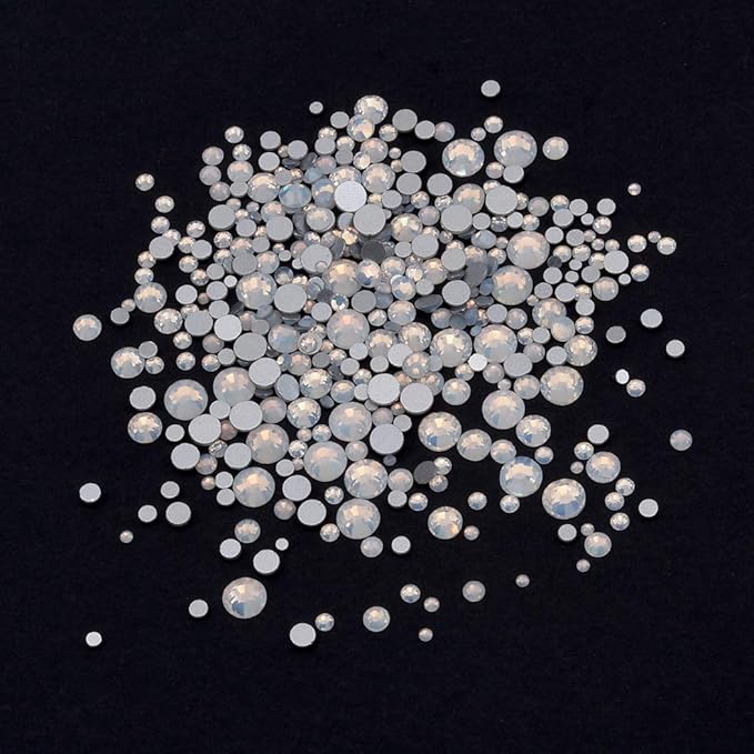 50pcs White Opal Nail Crystals 2 Size Flame Shape Rhinestones Design 480pcs Round Flatback Stones ss3 to ss20 Mix for Nail Art Decoration