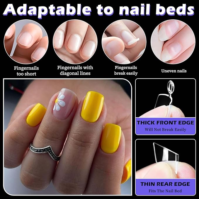 240pc French Square Gel Nail Tips Short Fake Nails Clear Press ons Nail, Short Square Nails Tips Acrylic Nails Extension French Soft Gel Nails Tip Half Cover False Nail Clear Artficial Fingernails