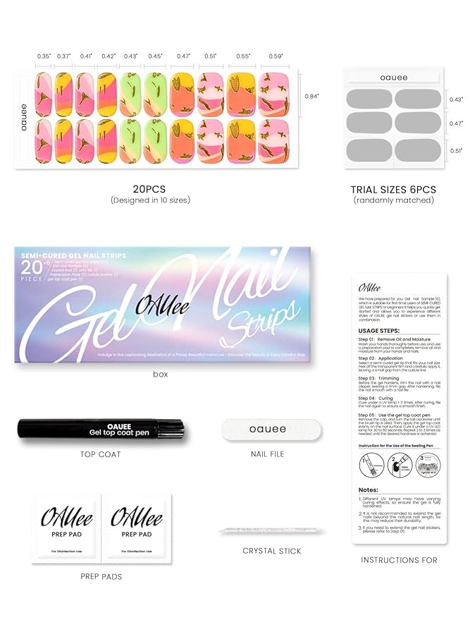 Semi Cured Gel Nail Strips | Built-In Gel Top Coat | UV Light Required | Salon Quality, Easy Application And Removal (Gilded Tropical）