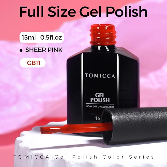 TOMICCA Red Gel Nail Polish,15ml Bright Red Gel Polish,Soak Off UV LED Cure Needed，Pure Color Long Lasting Nail Art Manicure Salon DIY Design