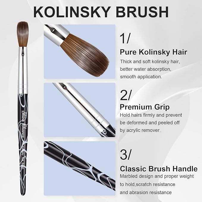 Acrylic Nail Art Brush Size 14, 100% Pure Kolinsky Hair Oval for Application, Professional Extension Manicure Tool Striping Drawing Pen DIY Home Salon, Black, 1.0 Count