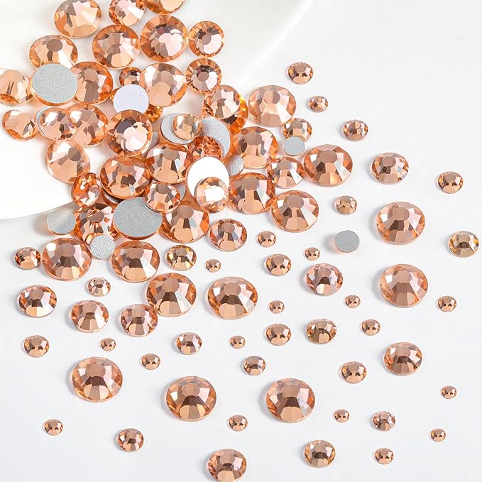 Beadsland Rhinestones for Makeup,8 Sizes 2500pcs Champagne Flatback Rhinestones Eye Gems for Nails Crafts with Tweezers and Wax Pencil,Light Peach,SS4-SS30