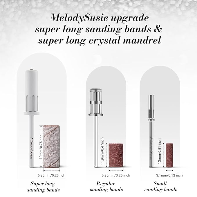 MelodySusie 50 Pcs Nail Drill Bits Super Long Sanding Bands with 6.65mm Crystal Mandrel Bit, 180 Fine Grit Nail File for Acrylic Nails Gel Manicures and Pedicure, Zebra