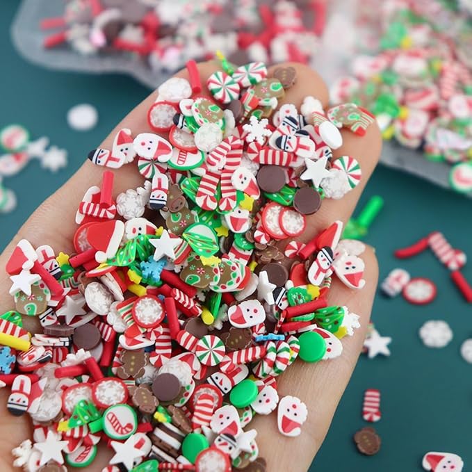 4 Bags Christmas Nail Art Slices Snowflake Santa Claus Christmas Tree Candy Snowman Gingerbread Man Designs Christmas Nail Charms 3D Winter Mini Clay Slices for Acrylic Nails Decorations