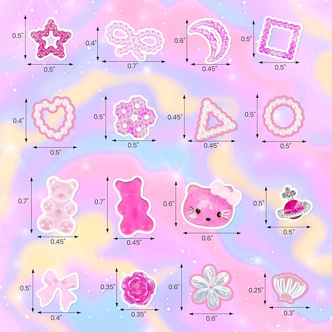 3D Pink Nail Charms Bulk Gummy Bear Butterfly Bow Assorted Nail Charms Set Planet Cherry Gems Cute Heart Star Pearls Nail Charms for Nail Art DIY Supplies Accessories