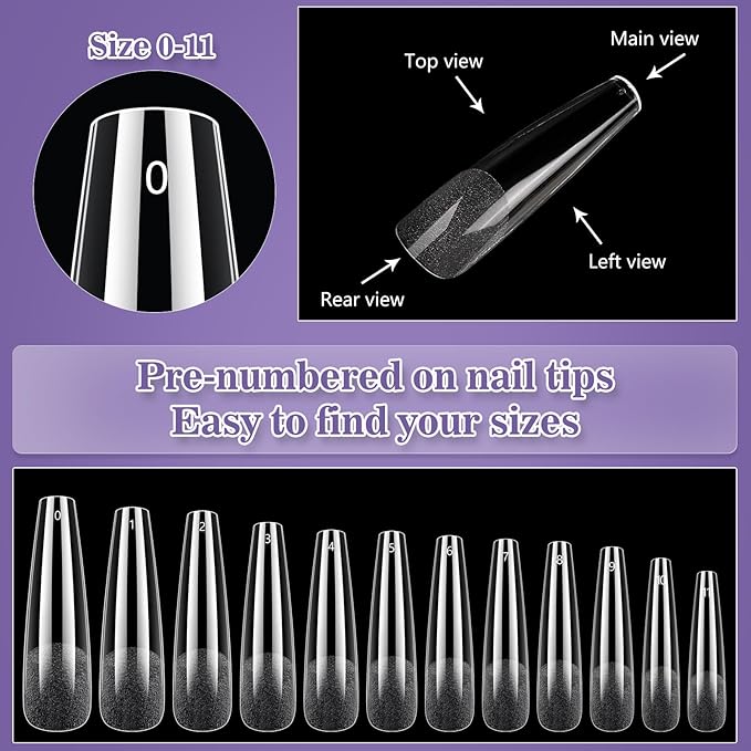 Clear Coffin Nail Tips, Gel Nail Tips for Acrylic Nails Professional，240PCS XL Nail Tips Half Matte Full Cover Ballerina Press on Nail Tips, Slightly C Curve French Nail Tips Use for Nail Extension