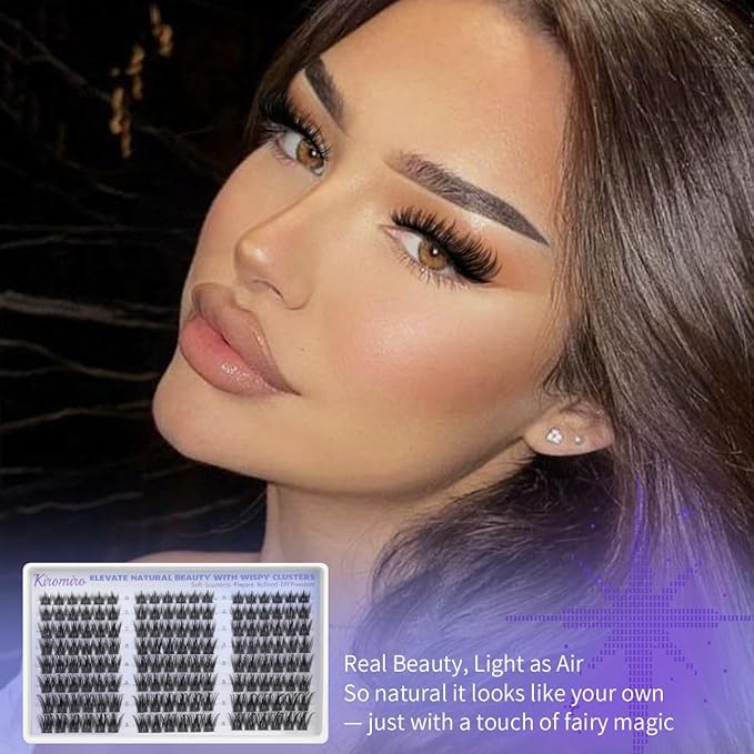 Kiromiro Wispy Lash Clusters Natural Cluster Eyelash Extensions 10-18mm DIY Cluster Lashes C Curl Individual Lashes 144pcs Eyelash Clusters Thin Band Eyelashes Clusters