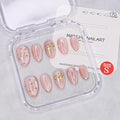 Pink Press on Nails Thick and Muti-Layer Gel Fake Nails Bow French Tip False Nails with Bow Star Design White Hand-draw Lines Stick on Nails Full Cover Artificial Nail for Women DIY (Size S)