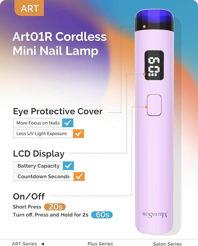 MelodySusie Handheld UV Light for Gel Nails with Stand, Mini Portable Cordless Nail Lamp with LCD Display, Eye-Protective Cover, Flash Curing for Glue, Purple