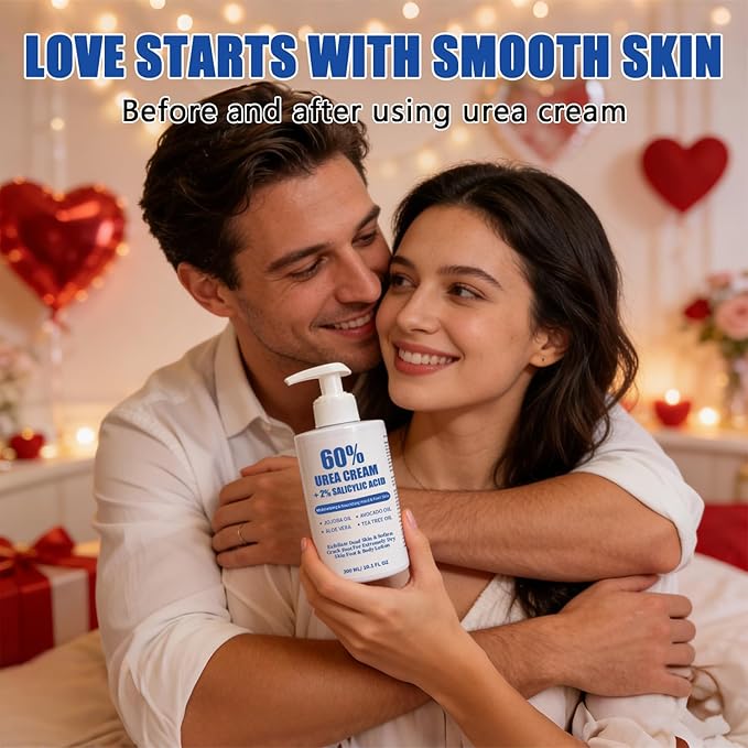 Urea Cream 60% plus 2% Salicylic Acid for Feet Maximum Strength - Lotion For Dry Cracked Feet Elbows Knees Heels Hands, Hydrates Foot Care for Softening and Moisturizing, Callus Remover 10.1oz