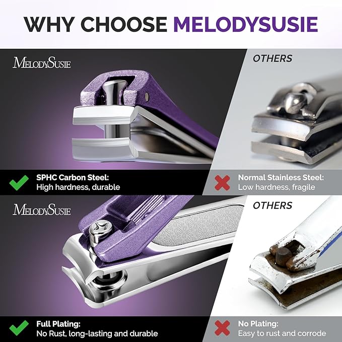 MelodySusie Nail Clippers Set 4 in 1, Ultra Sharp Toenail Clippers with Glass Nail File Cuticle Scissors, Stainless Steel Nail Clippers for Women, Fingernail Clipper Cutter Manicure Set Gifts, Purple