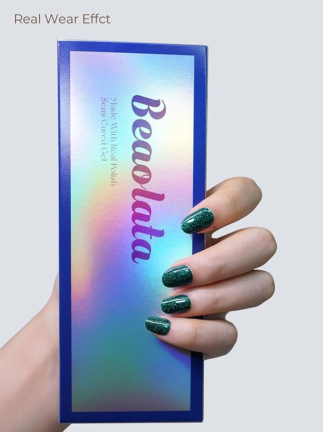Semi Cured Gel Nail Strips - UV Light Gel Nail Stickers - 20 Long Lasting Salon Quality Wraps (Neon Jungle Green)
