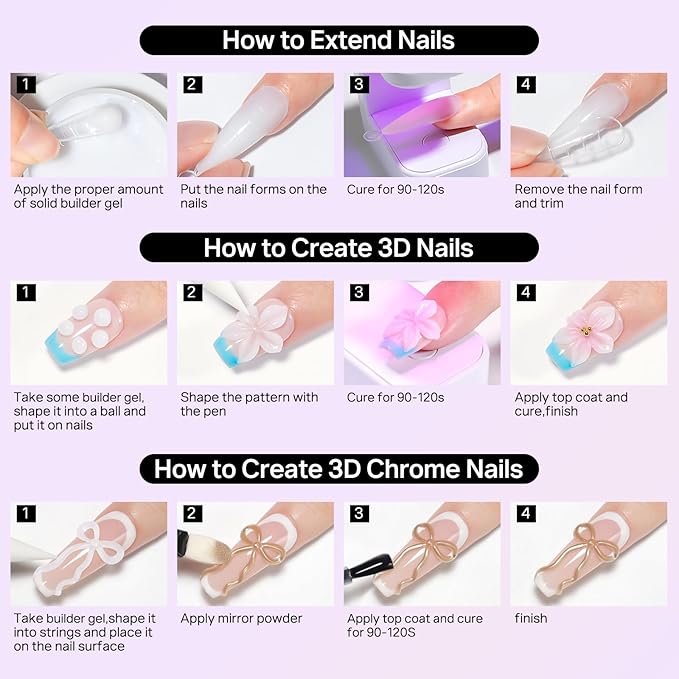 MIZHSE 3D Nail Art Gel Clear and White Solid Builder Gel for Nails Non-Sticky Sculpting Hard Gels with Dual Form for 3D Carving Patterns Flowers Nail Art Design Home DIY Manicure for Women
