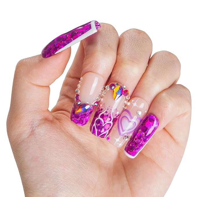 LOVFUL Valentine's Press on Nails Violet Riot | Handmade Acrylic Press ons | Reusable Fake Nails | Square Classic Regular 1.3 in | H734-L