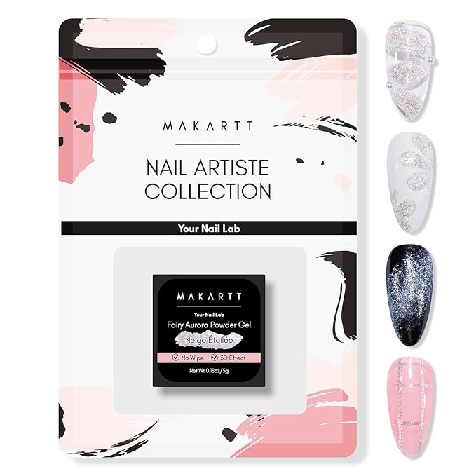 Makartt 3D Gel Nail Art: No Wipe UV Nail Gel, Neige Étoilée White Texture Gels for Nails Design, 5g Fairy Aurora Powder Gels, Glitter Mermaid 3D Nails Charms