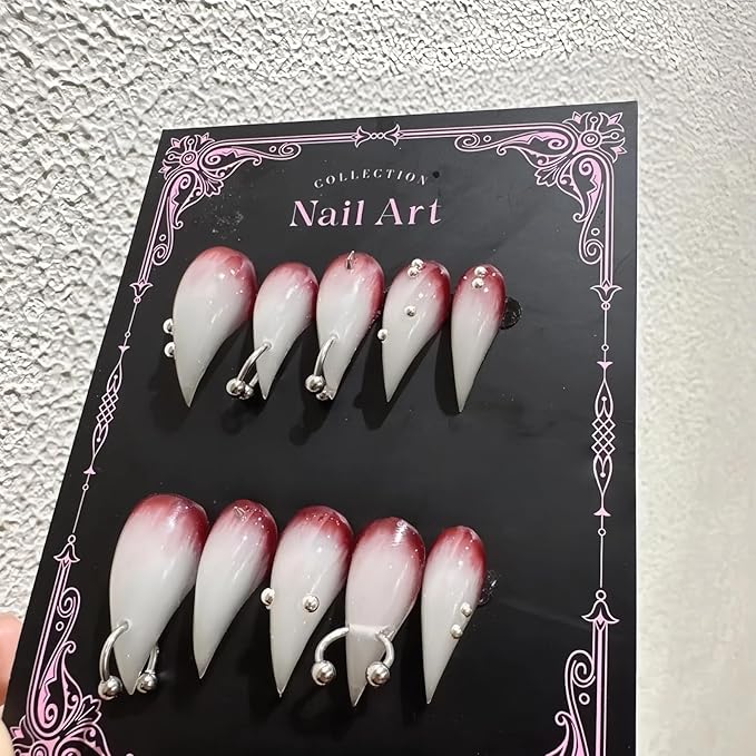 Halloween Press Claw on Nails Long Short Medium Curved Stiletto Handmade Gothic Design Horror Vampire False Nails Dragon Cat Claw Press on Nails Glossy Glue on Nail Thick Acrylic False Nails
