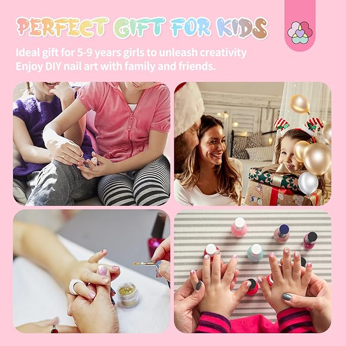 SAVILAND 3D Press on Nails for Kids: 7 Pack Kids Press on Nails for 5-9 Years Pre Glue Full Cover Short Kid Fake Nails Stick On Children Artificial False Nail Tips Fingernails Christmas Gifts for Kid