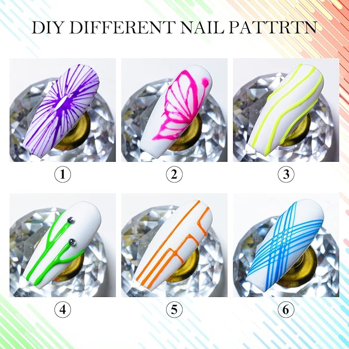 12 Colors Luminous Spider Gel, Glow In The Dark Spider Gel for Nail Art, Elastic Wire Drawing Gel for Line with Brush, Soak off UV LED Drawing Gel Nail Art Design Gel with Neon Fluorescent Effect