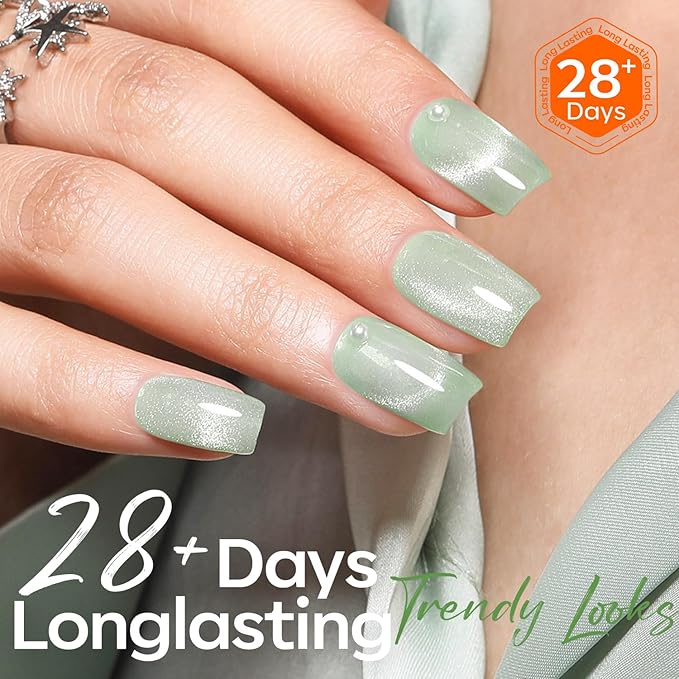 modelones Cat Eye Gel Nail Polish Green, Green Grapes Glitter Magnetic Nail Polish with Magnet Soak Off U V Winter Gel Polish Shimmer Nail Art Manicure Salon DIY