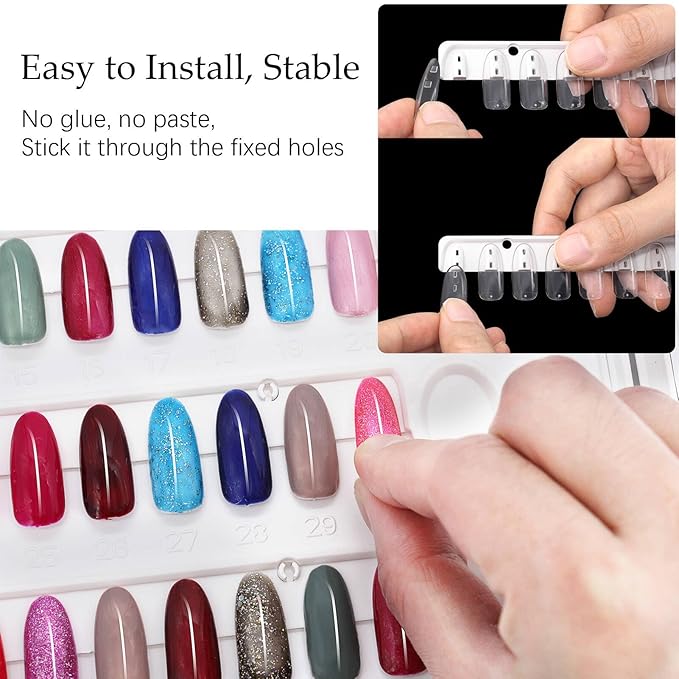 Nail Color Display Book Nail Swatch, C10 Plastic Nail Sample Display Book Nail Gel Color Card Book with Transparent Replacement Nails, No Need Pasting, No Need Glue (C10)