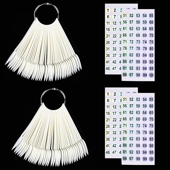 100 ps Nail Swatch Sticks with Number Stickers, Color Display Stiletto Tips, Fan-shaped Practice Sticks, Nail Art Display/Color Wheel (Natural)