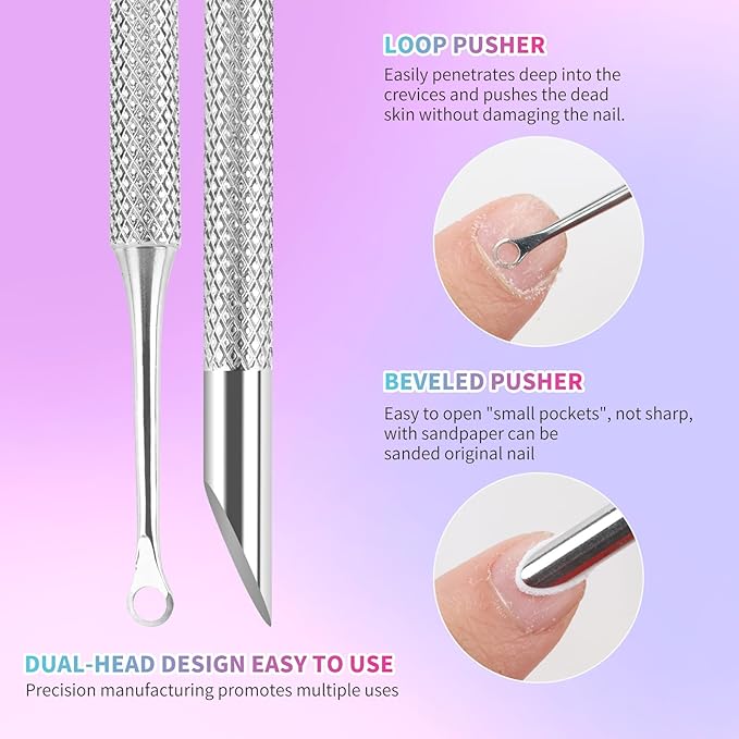Pre-Treatment Cuticle Pusher, ASTONFOG Dual Ended Cuticle Remover Russian Prep Nail Pushers 100/180 Grit Sandpaper Sheets for Fingernails Toenails Manicure Pedicure Nail Art Care Tools