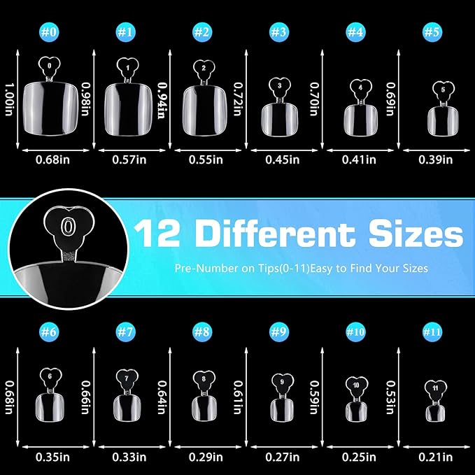 240pc Soft Gel Nail Tips - Short Square Full Cover Fake Toenails for Press On, Clear False Toe Nail Press Ons, 12 Size Artificial Acrylic Nails