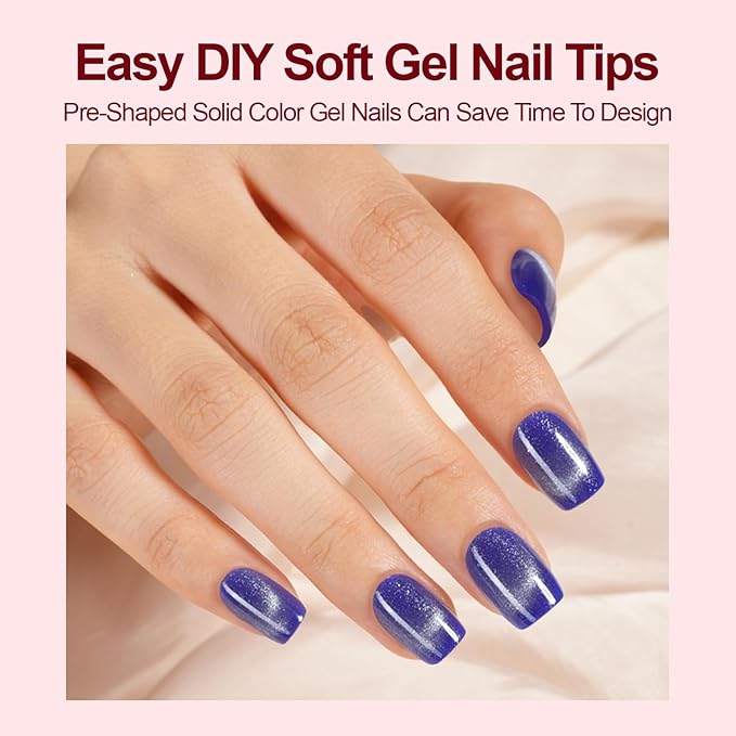 150Pcs Cat Eye French Press on Nails, Plauva Short Square Fake Nails, Glossy Glitter Cat Eye Nail Tips, Soft Gel Stick On Nails for Women and Girls 15 Sizes