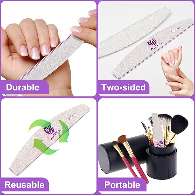 DARYA Nail Files (100 Pcs) Double Sided 100/180 Grit Emery Boards for Nails Acrylics Natural Nail File Toenails & Pet Grooming Durable Washable Professional Nail Files for Salon & Home Use