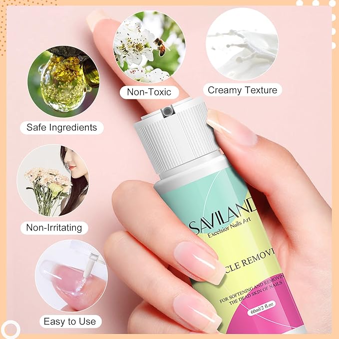 SAVILAND Cuticle Remover Kit Professional Nail Care Manicure Kit - 2.03 OZ Cuticle Remover Liquid Cream with Cuticle Trimmer, Cuticle Nipper and Cuticle Pusher, Christmas Gifts for Women