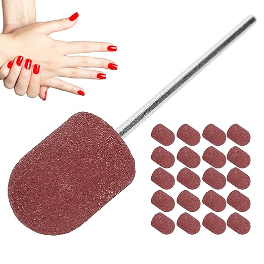 Nail Sanding Band Drill Bit, Manicure Sanding with 20 Grinding Head Bits for Electric Nail Drill, Manicure Toolail Sanding Bands Grinding Sand for Nail Drill(Brown)