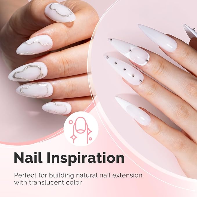 MelodySusie Milky White Builder Nail Base Gel for Nails Thickening, Soak Off UV Extension Gel, Rhinestone Nail Glue for Nail Art Design Salon DIY Manicure at Home Gift for Women-001