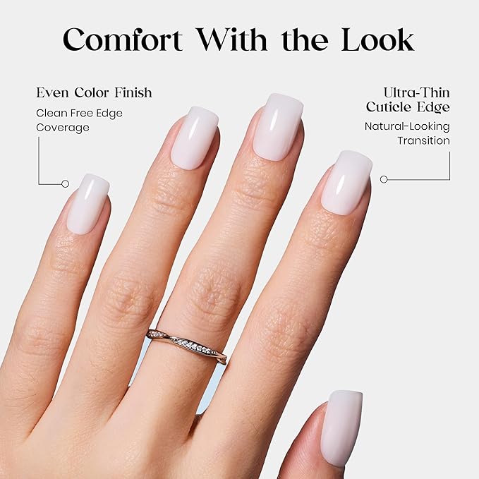 Beetles Natural Milky White Press On, Short Squoval Press On Nails, Soft Nail Gel Nail Kit with Fast-Dry Nail Glue & Adhesive Tabs, 32pcs 16 Sizes, Girls Stick On Nails for Women