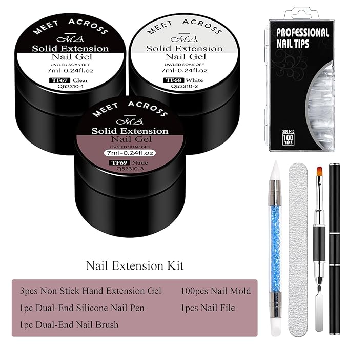 MEET ACROSS Solid Builder Nail Gel 3D Nail Gels Sculpting Gel for Art Non-Sticky Hand Extension Clear White Dirty Pink with Nail Pen Gift for Women