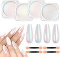 SIUSIO 4Colors Chrome Nail Powder Metallic Mirror Glitter Effect Pigment Iridescent Aurora Dip Powder, Mermaid Pearl Dust Kit for Gel Polish Nail Art Decoration, Resin Craft-Colorful Dream