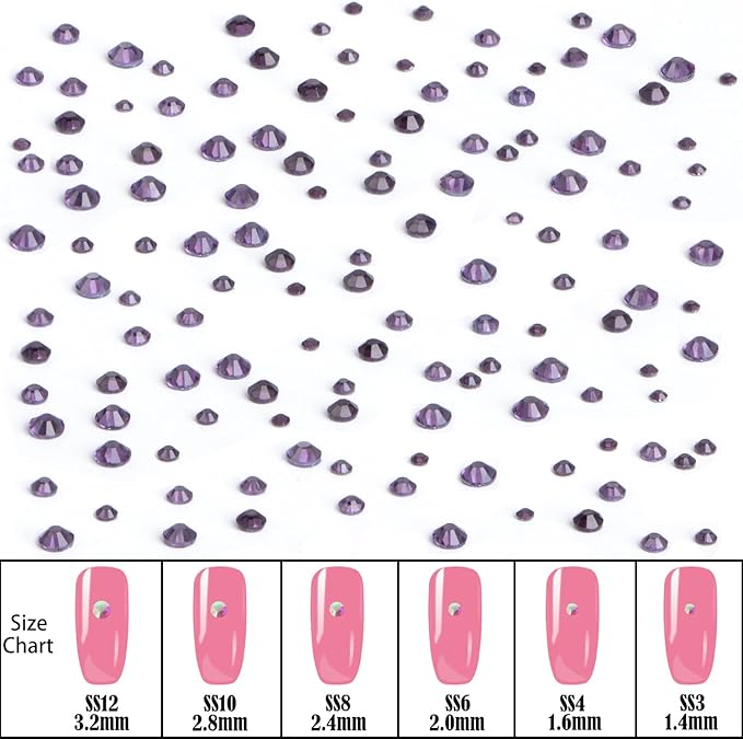 NCB Hotfix Iron on 8000pcs Crystal Rhinestones Round Gem for Crafts Decoration DIY Jewelry Making with a Picking Pen (Tanzanite, 6Sizes SS3-SS12)